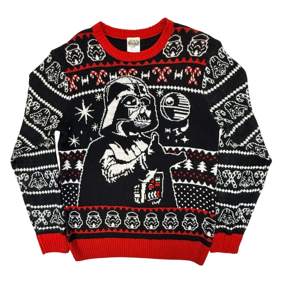 Star Wars Original Darth Vader Ugly Christmas Sweater Mens LG Black Holiday Knit